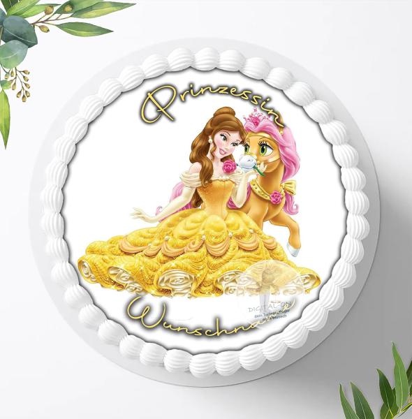 Prinzessin Belle mit Wunschname, Tortenaufleger Ø 20cm, 0310z